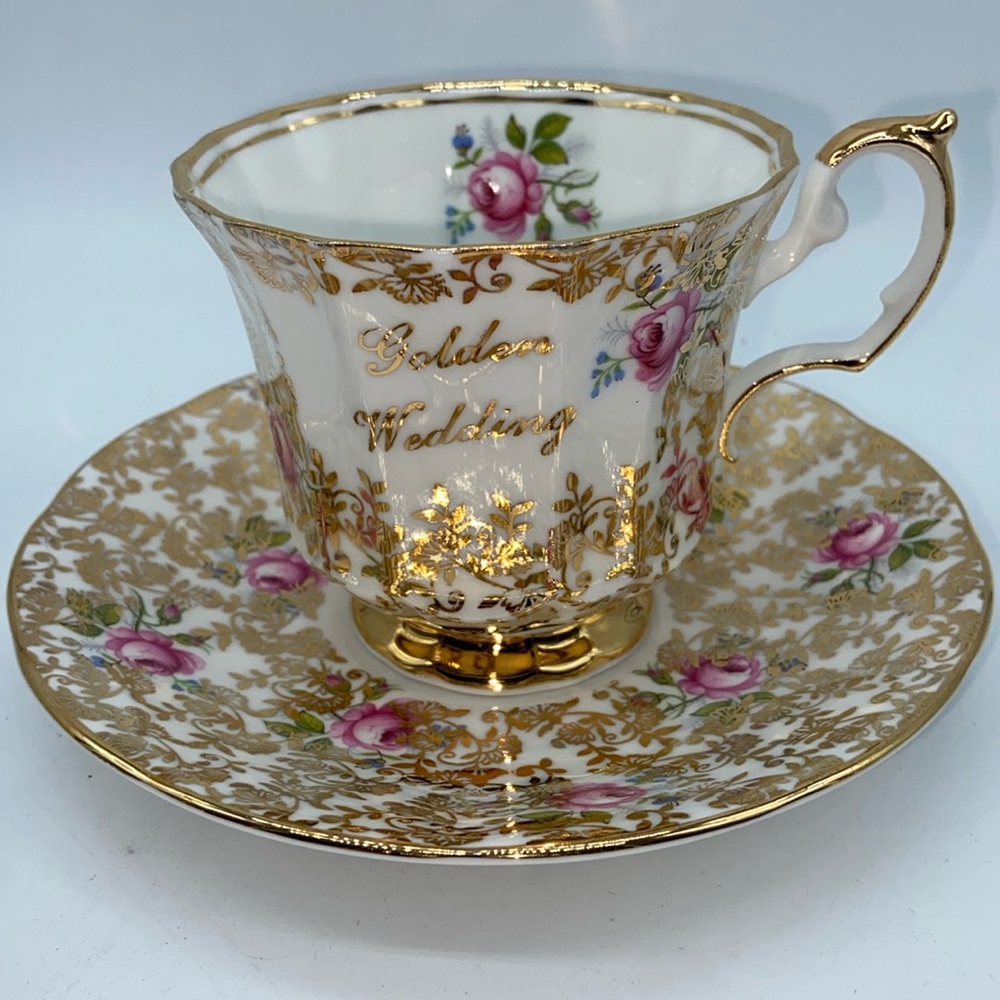 Vintage Elizabethan English Bone China Golden Wedding Cup & Saucer
